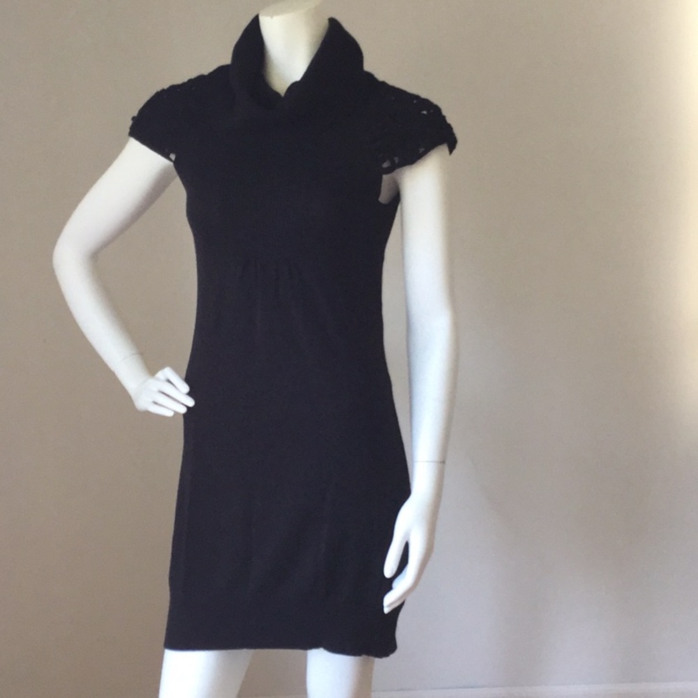 Esley Black Cowl Turtleneck Cap Sleeve sweaterdres